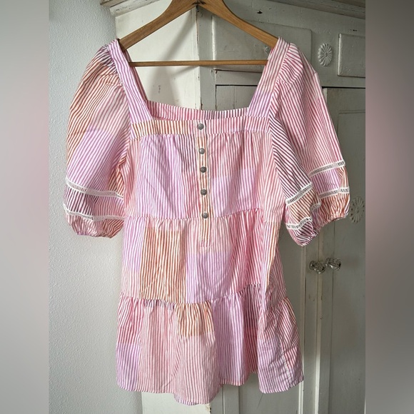Maeve by Anthropologie | Women’s pink/orange/yellow striped button front top, S - Picture 5 of 16
